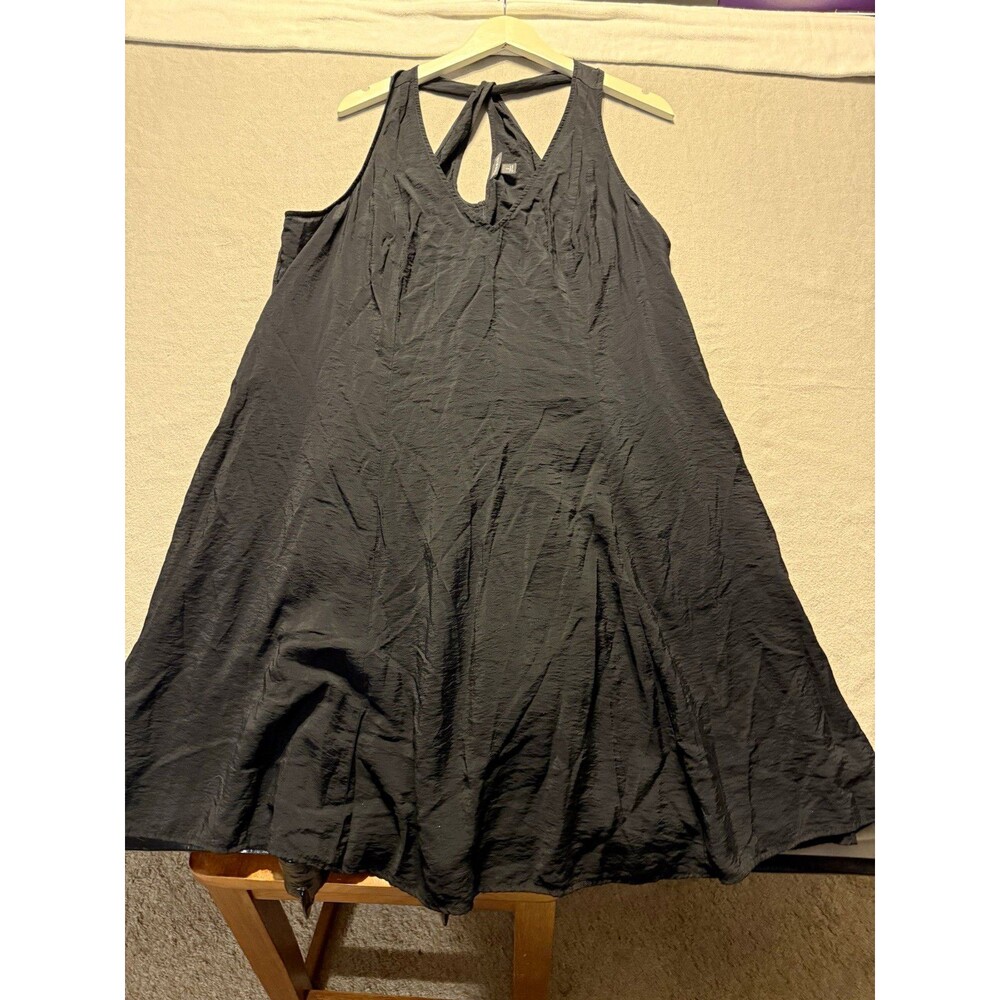 Torrid Size 2 Black Sheer Crinkle Trapeze Swing Dress Tie Neck Boho Plus Size